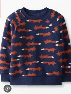 Hanna Andersson Sherpa Lined Navy Sweatshirt with Rust & White Fox Motif Size 10